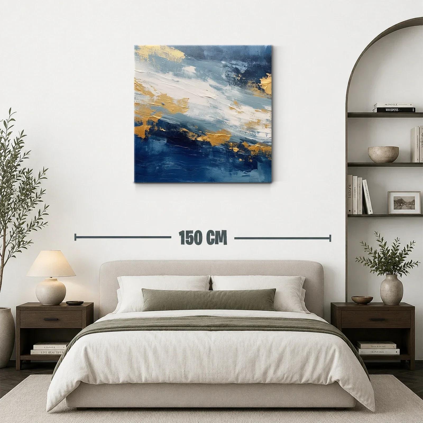 Cuadro abstracto azul con detalles dorados y blancos — miniatura 3