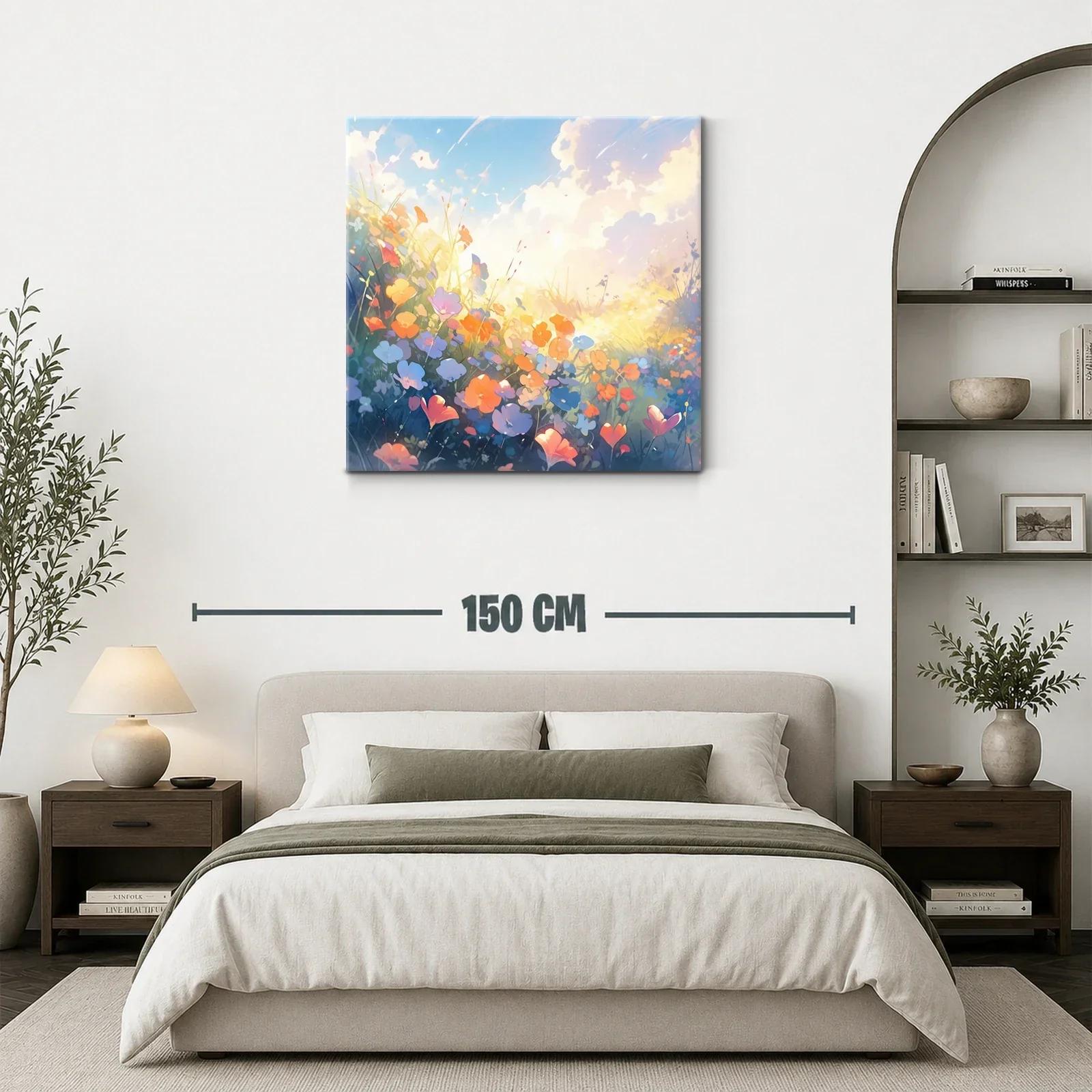 Cuadro flores de campo al amanecer con luz cálida — miniatura 3