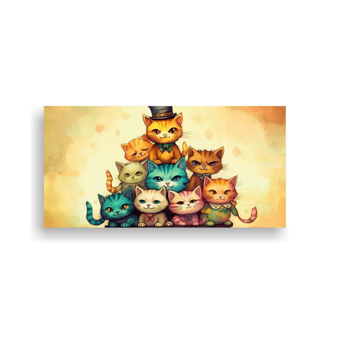 Cuadro grupo de gatos con sombrero de copa y pelaje variado