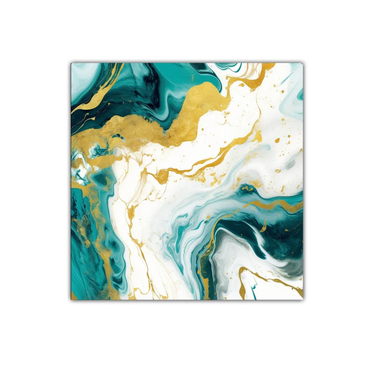 Cuadro decorativo con fluidez en tonos verdes y dorados — imagen principal