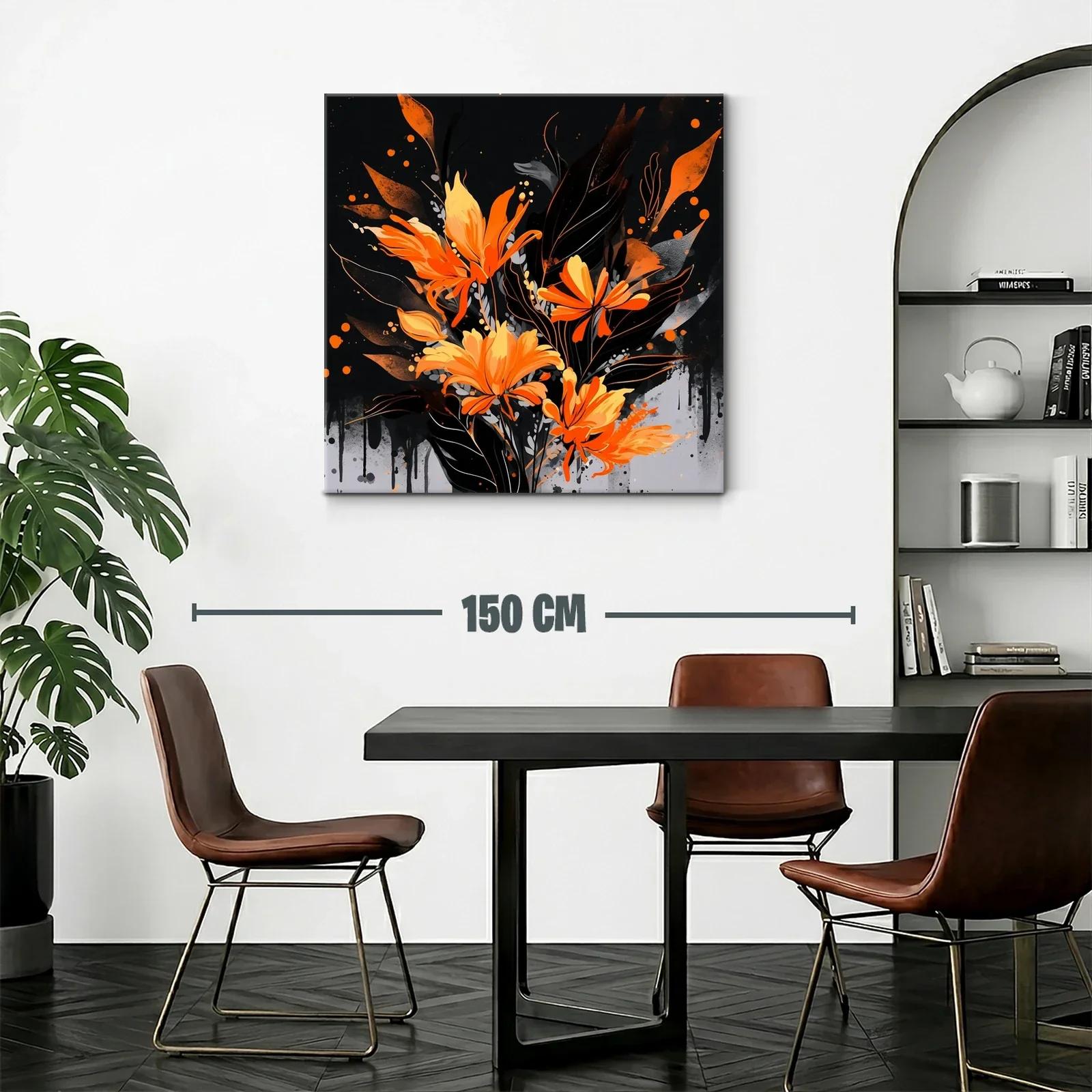 Cuadro floral en tonos naranja y negro para espacios modernos — miniatura 2