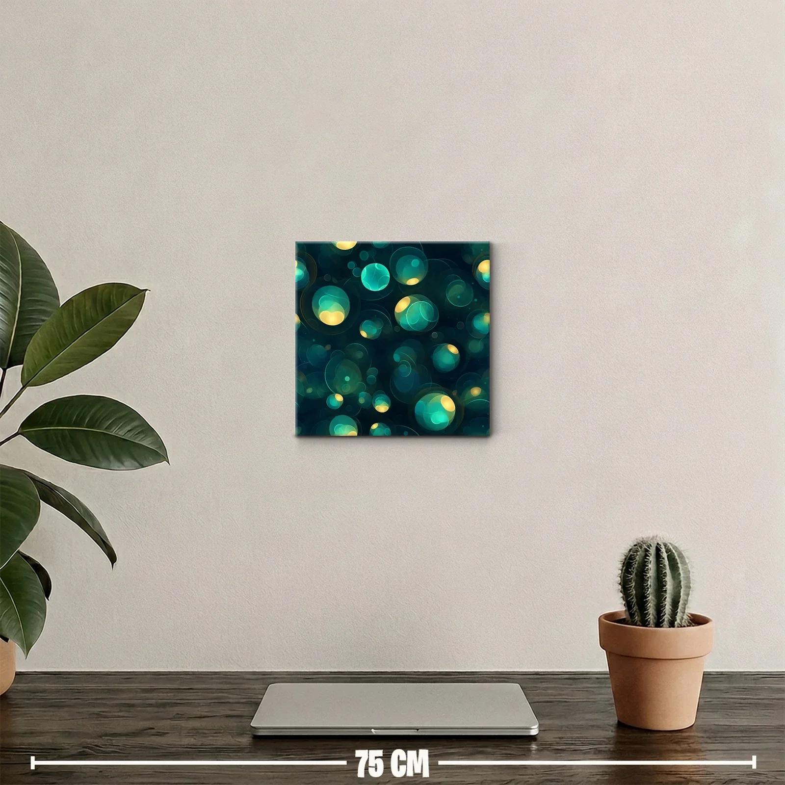 Cuadro abstracto con esferas luminosas en tonos azul y amarillo — miniatura 2