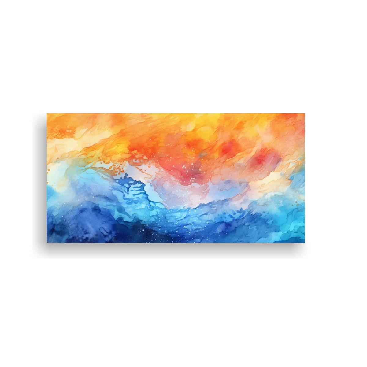 Cuadro oleaje abstracto en bandas de turquesa y coral