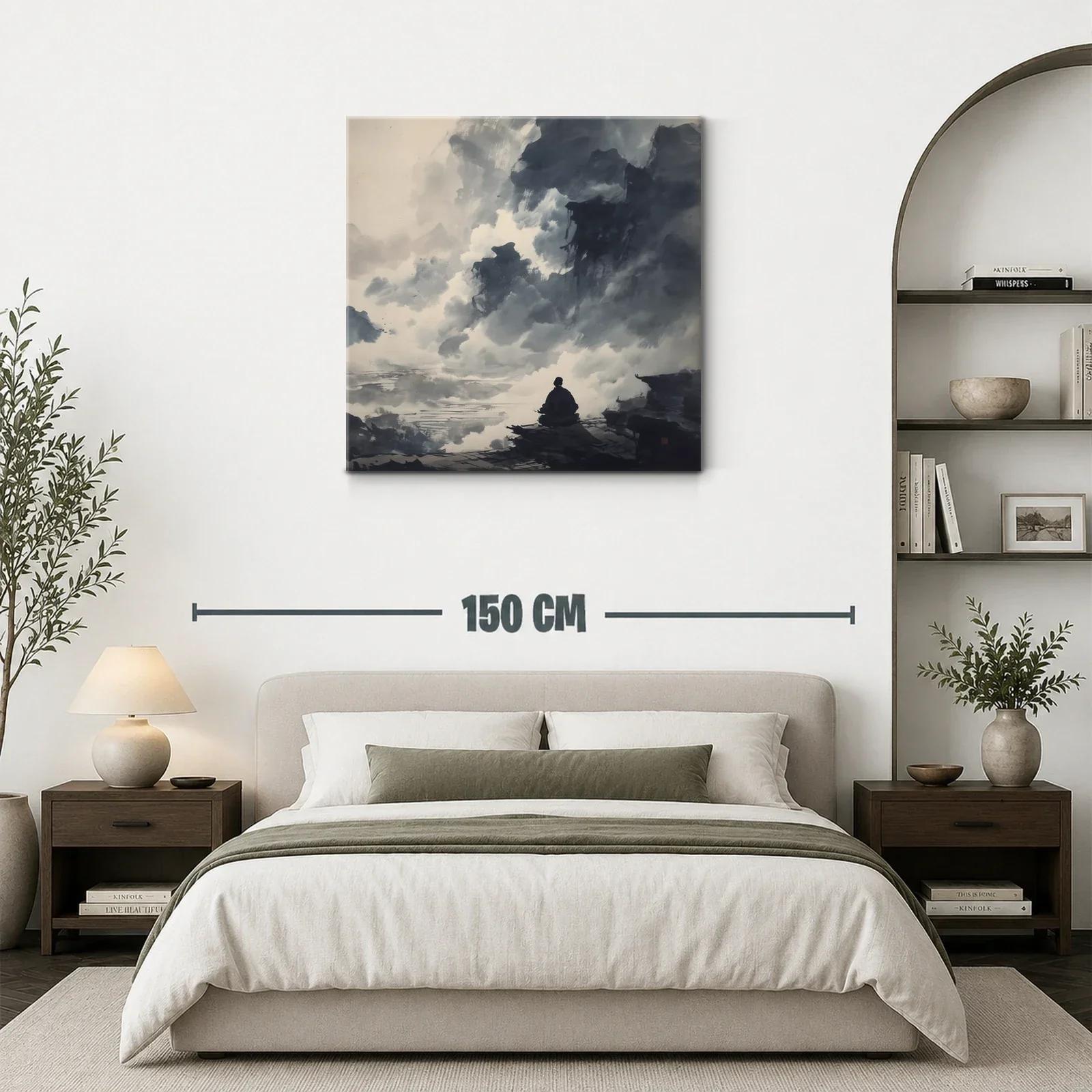 Paisaje contemplativo entre nubes y montañas en gris — miniatura 3