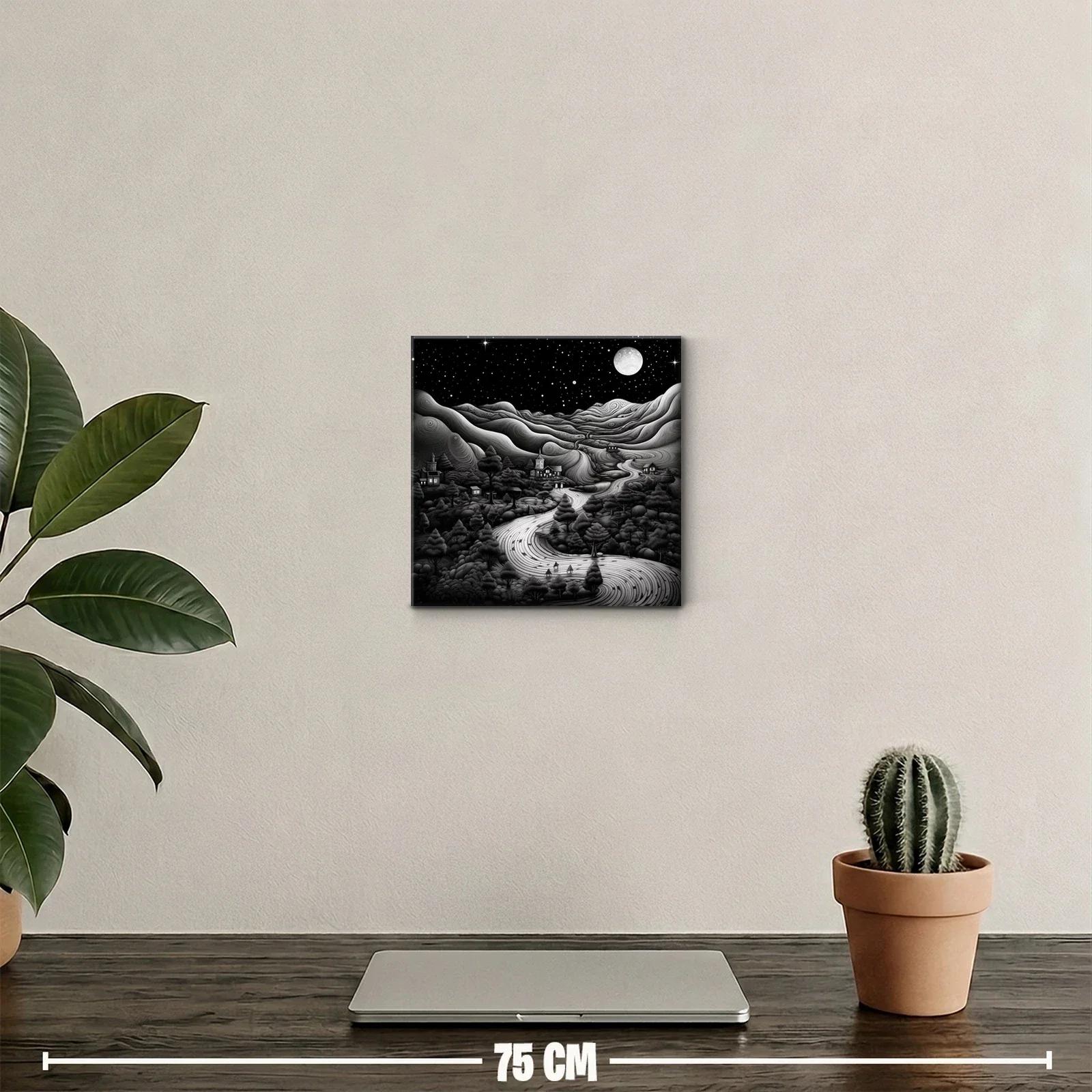 Paisaje nocturno con río serpenteante y luna llena brillante — miniatura 2