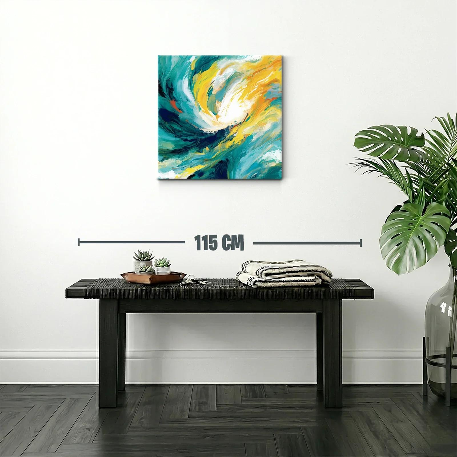 Cuadro abstracto con vibrantes tonos turquesa y amarillo — miniatura 2
