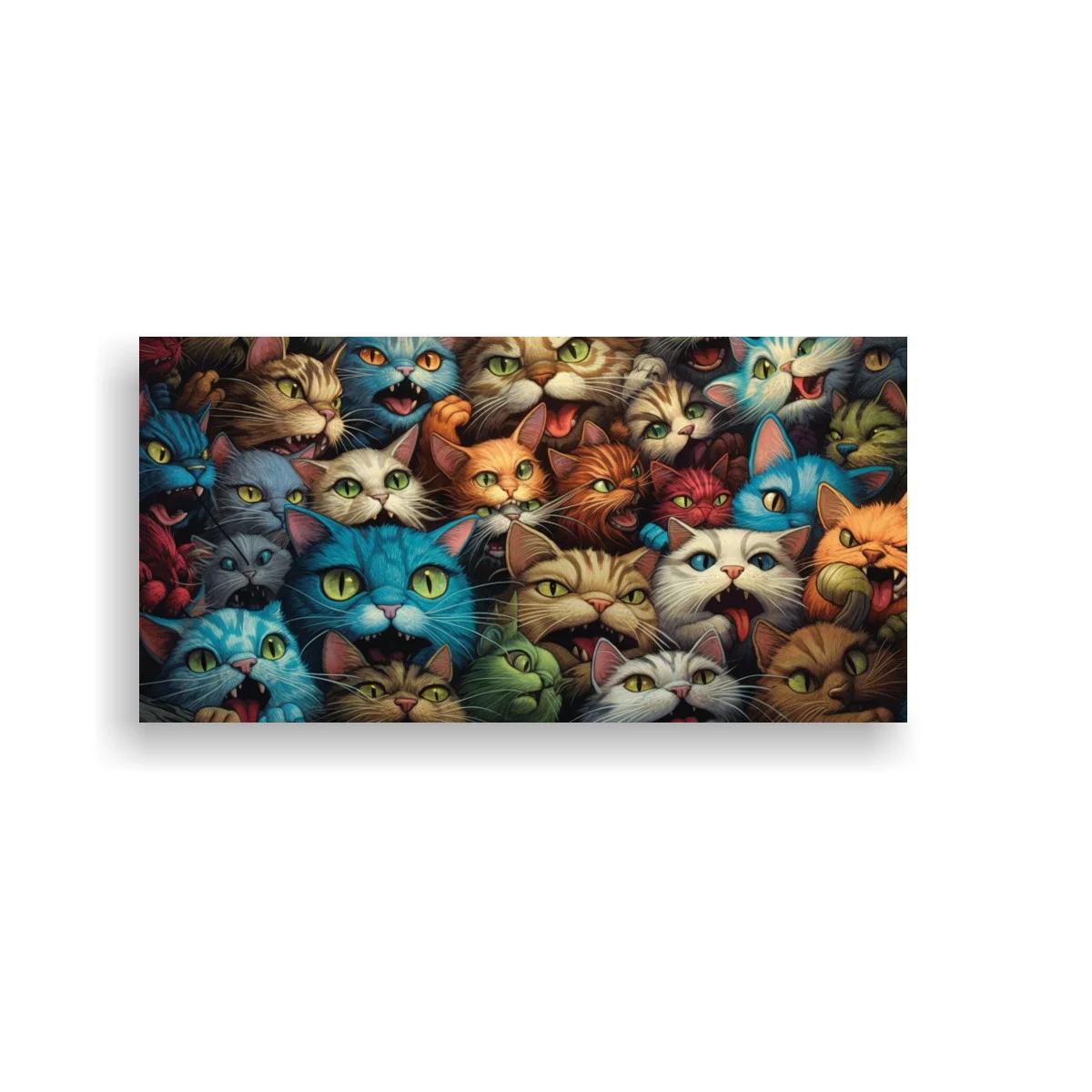 Cuadro grupo de gatos de colores con rostros superpuestos