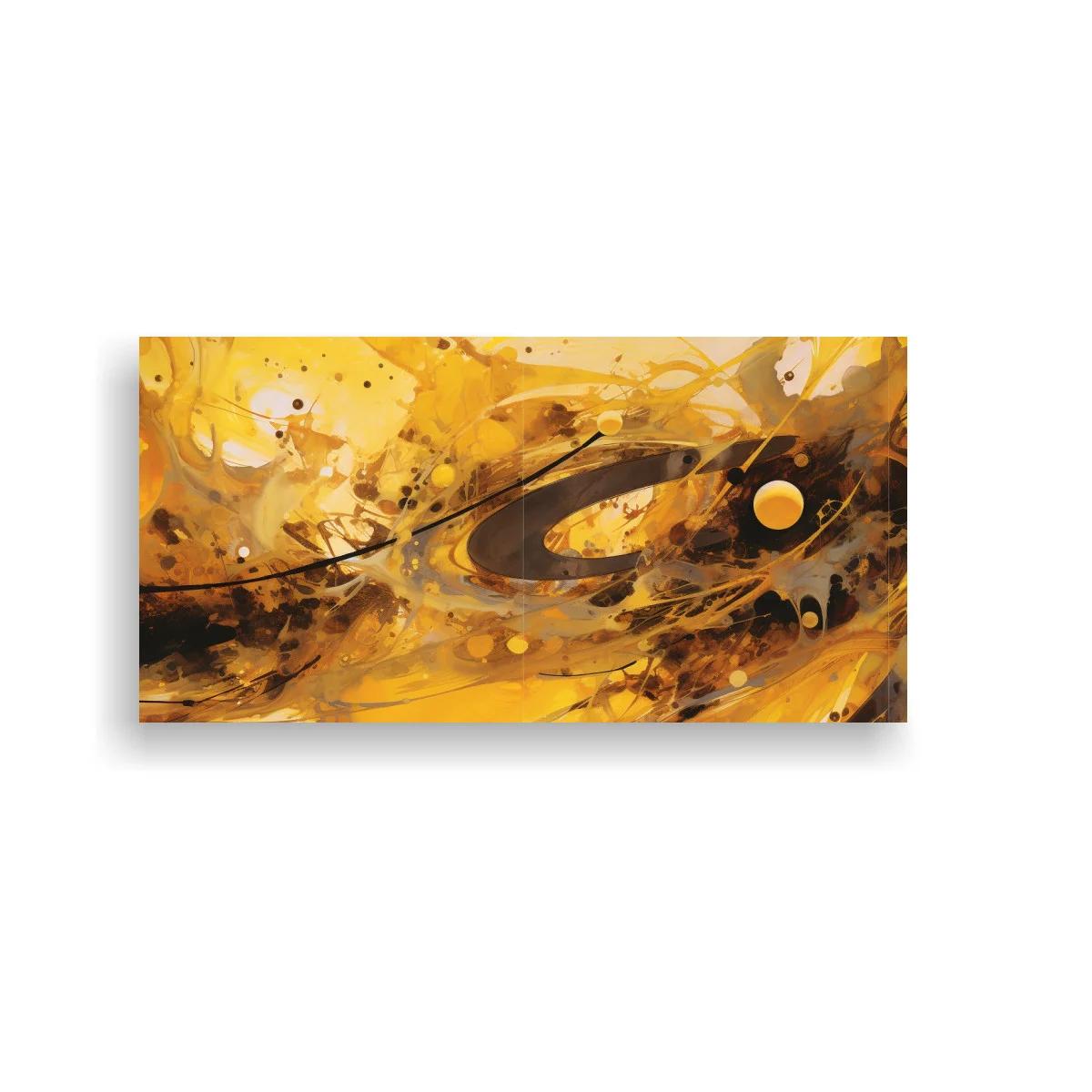 Cuadro remolino abstracto dorado con líneas curvas superpuestas