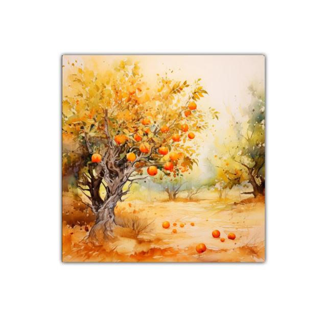 Cuadro decorativo con árbol de naranjas otoñales vibrantes