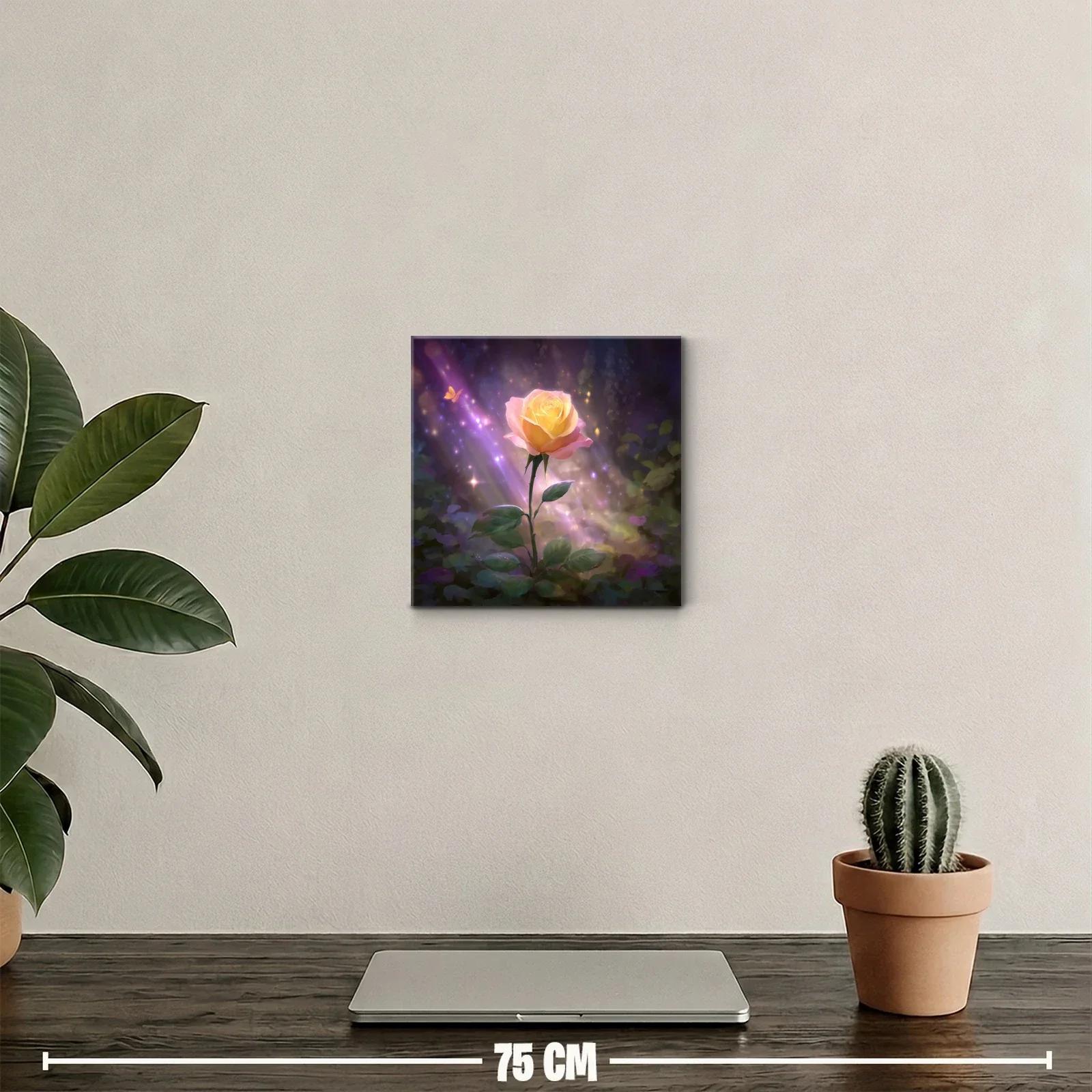 Rosa luminosa en jardín encantado con mariposa dorada — miniatura 2