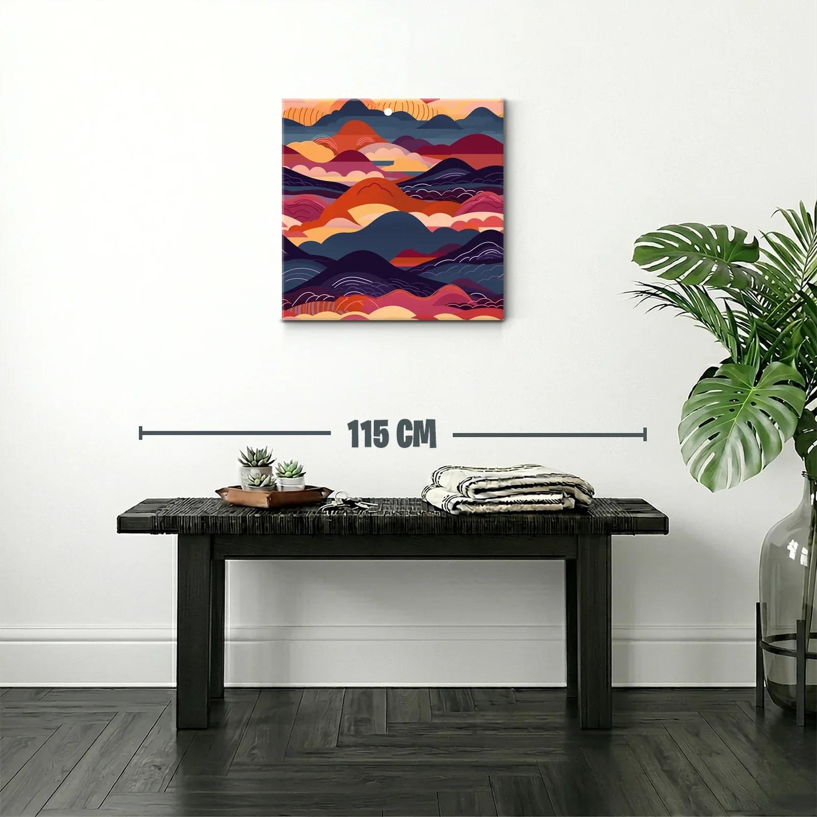 Cuadro abstracto con montañas y cielo en tonos cálidos — miniatura 2