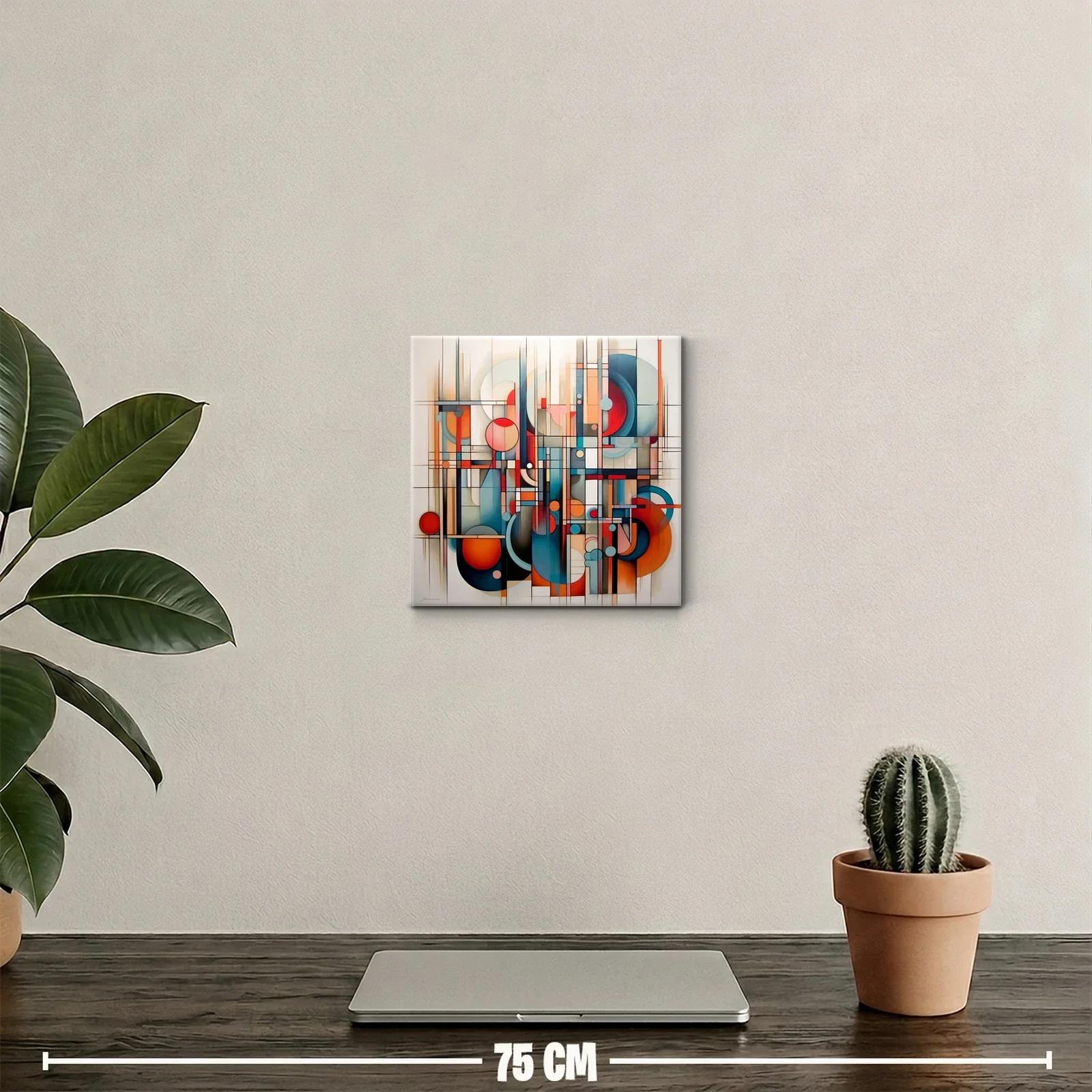 Cuadro abstracto con geometría y colores cálidos y fríos — miniatura 2