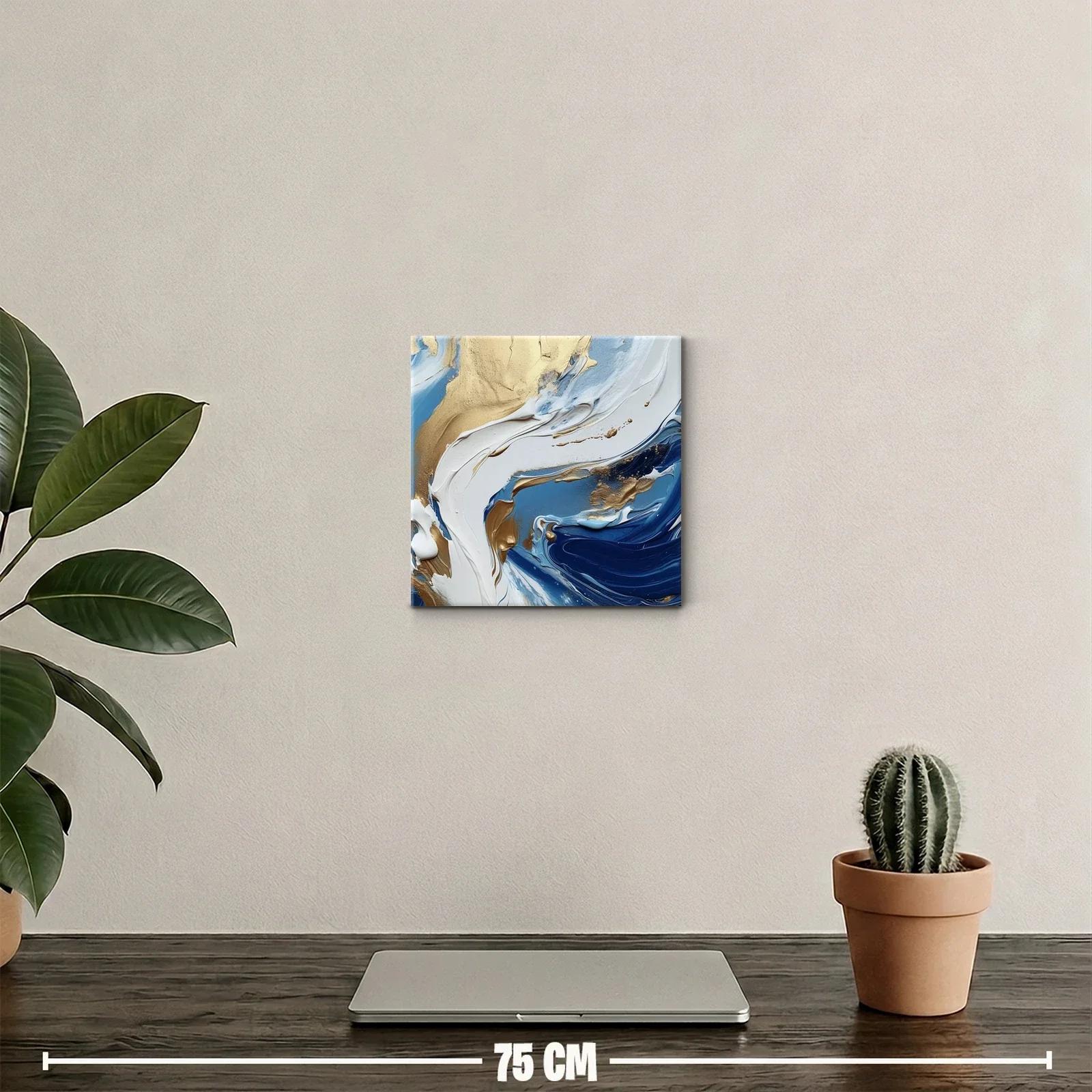 Cuadro abstracto con tonos dorados y azules en movimiento — miniatura 2