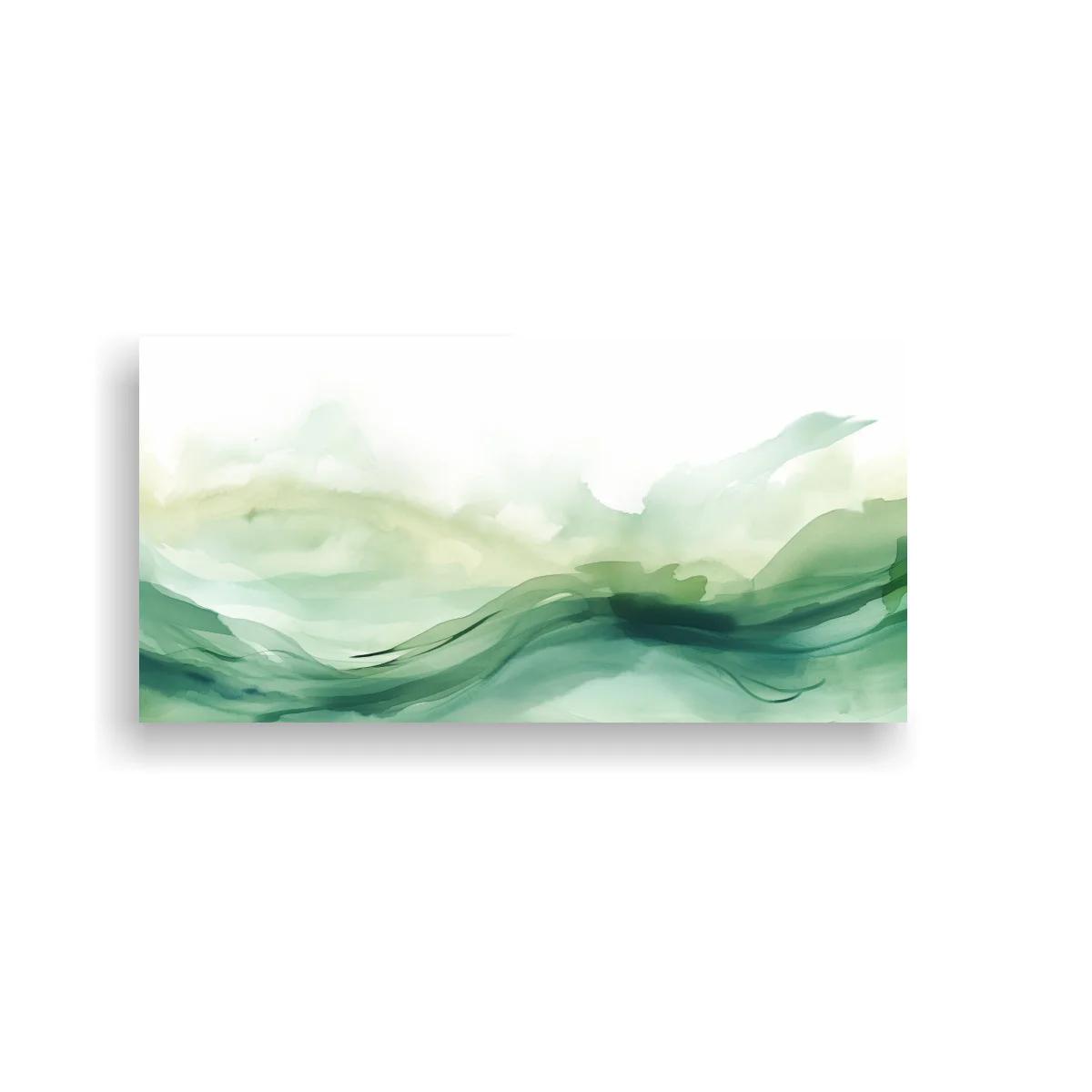 Cuadro olas abstractas verdes con franjas onduladas