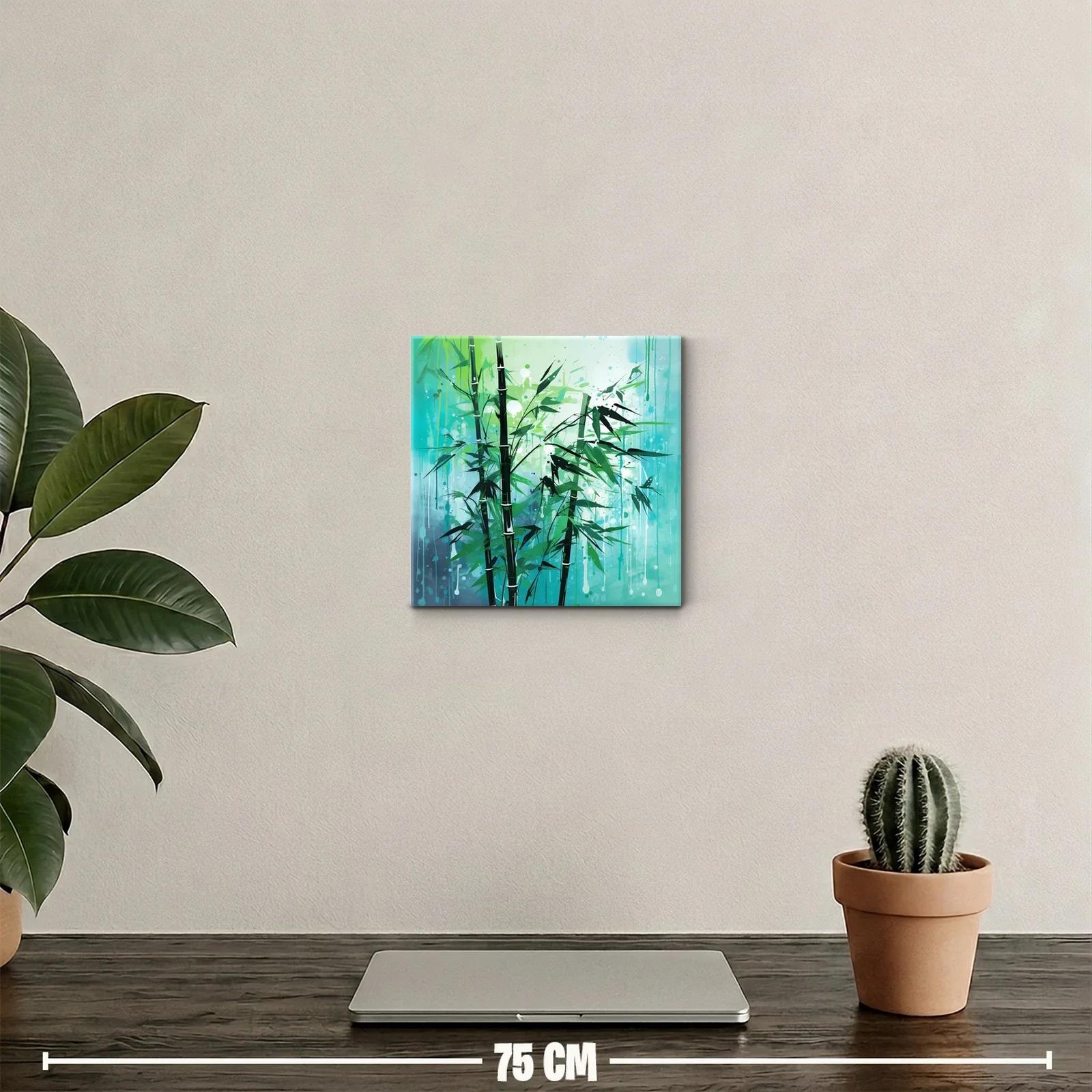 Decorativo cuadro con bambú y tonos verdes azulados — miniatura 2