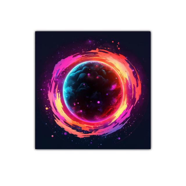 Cuadro vibrante de planeta con halo de colores intensos