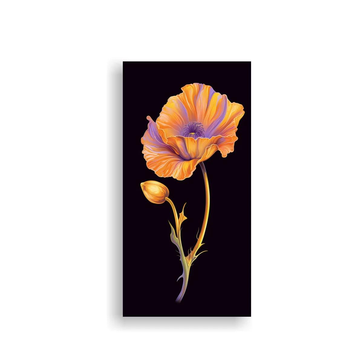 Cuadro amapola naranja con capullo y fondo oscuro