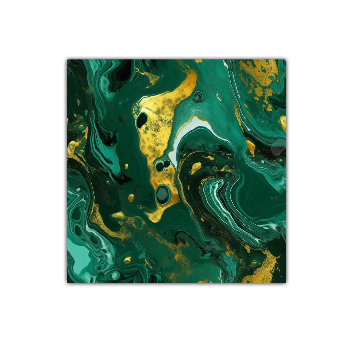 Arte Abstracto en Verde y Dorado con Movimiento Fluido