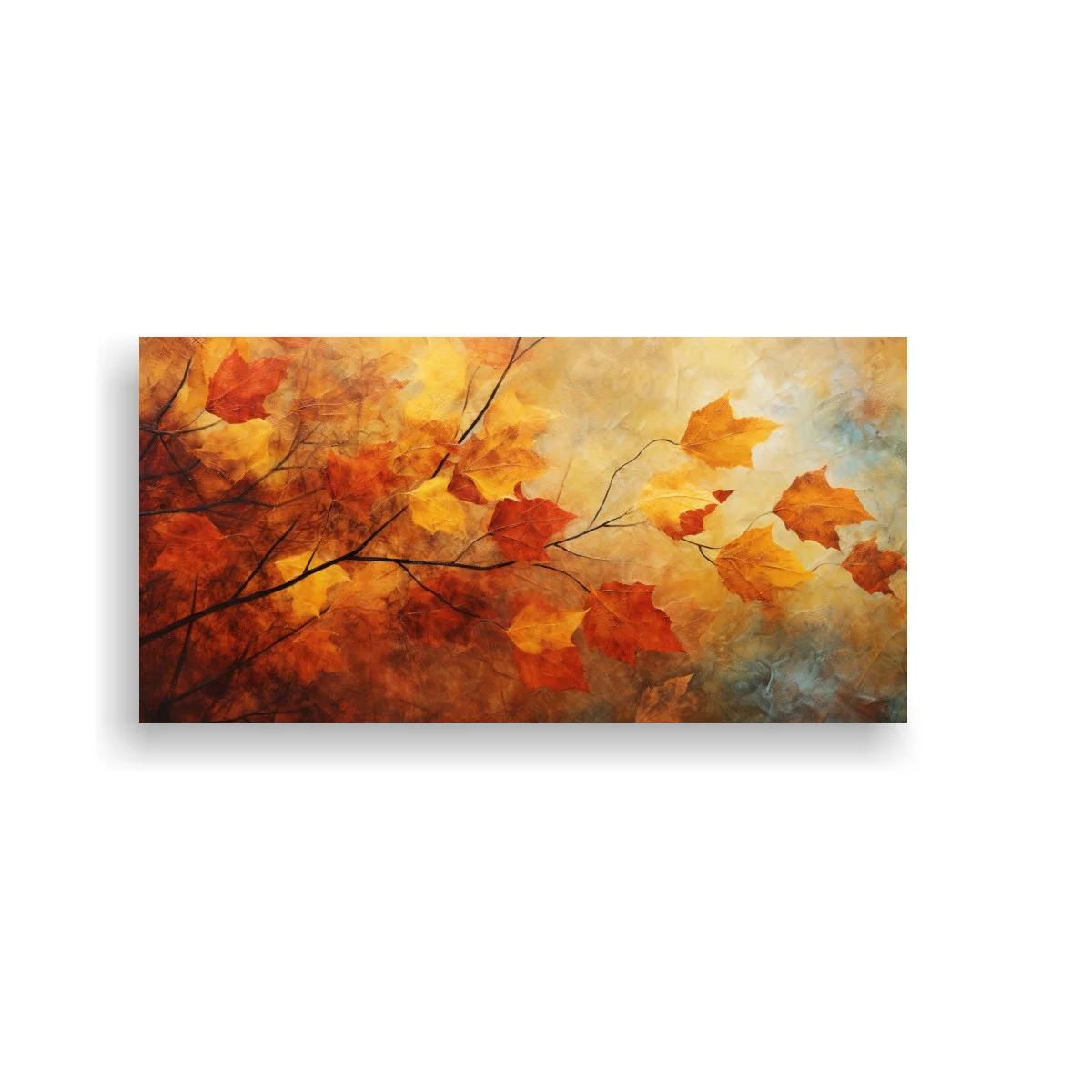 Cuadro hojas de otoño con luz cálida y fondo brumoso — imagen principal