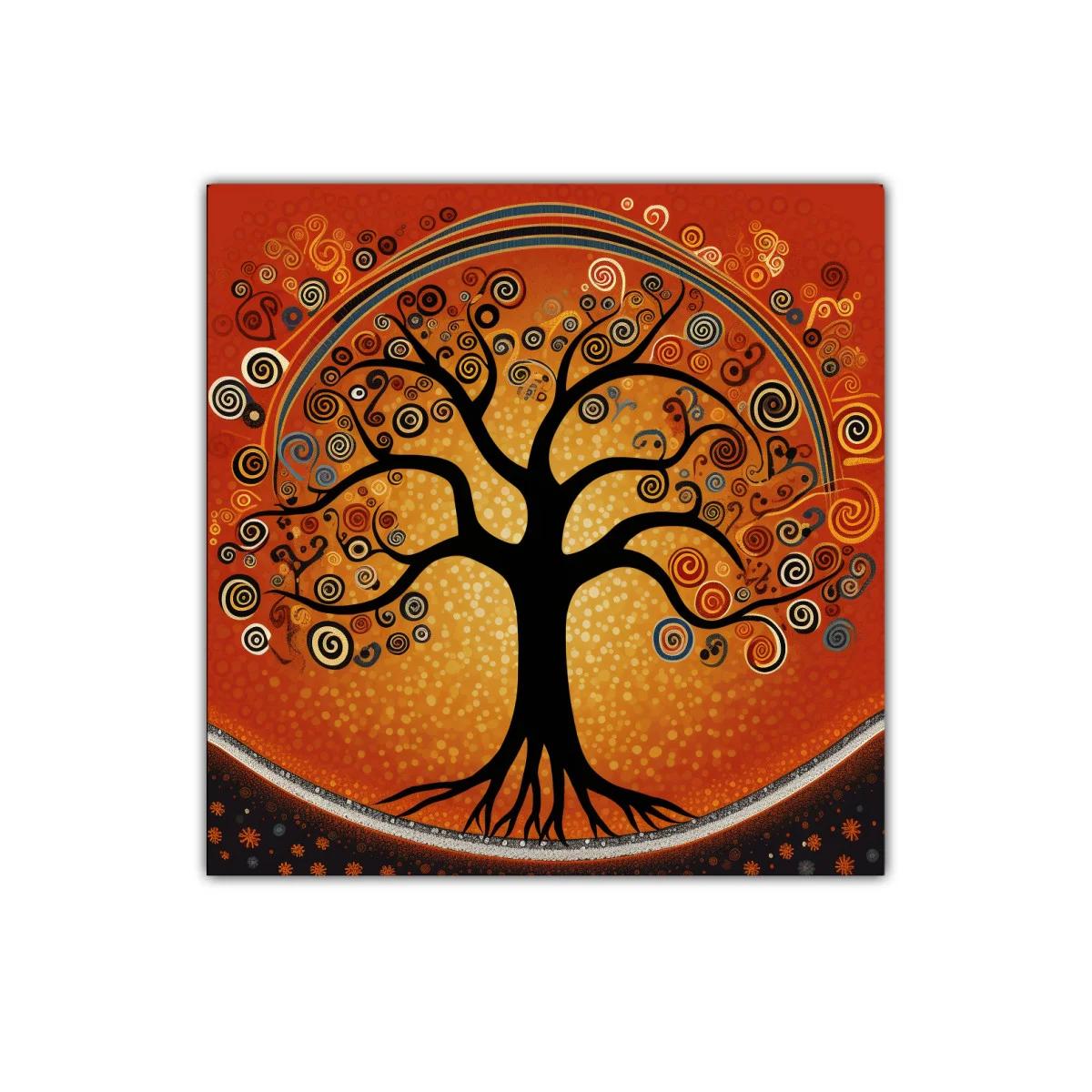 Árbol con espirales vibrantes en tonos cálidos y negros — imagen principal