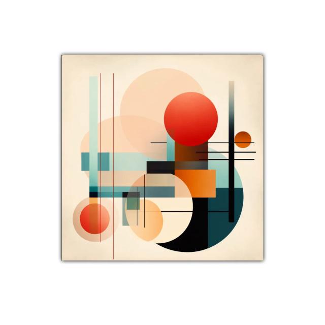 Cuadro abstracto con formas geométricas y paleta cálida