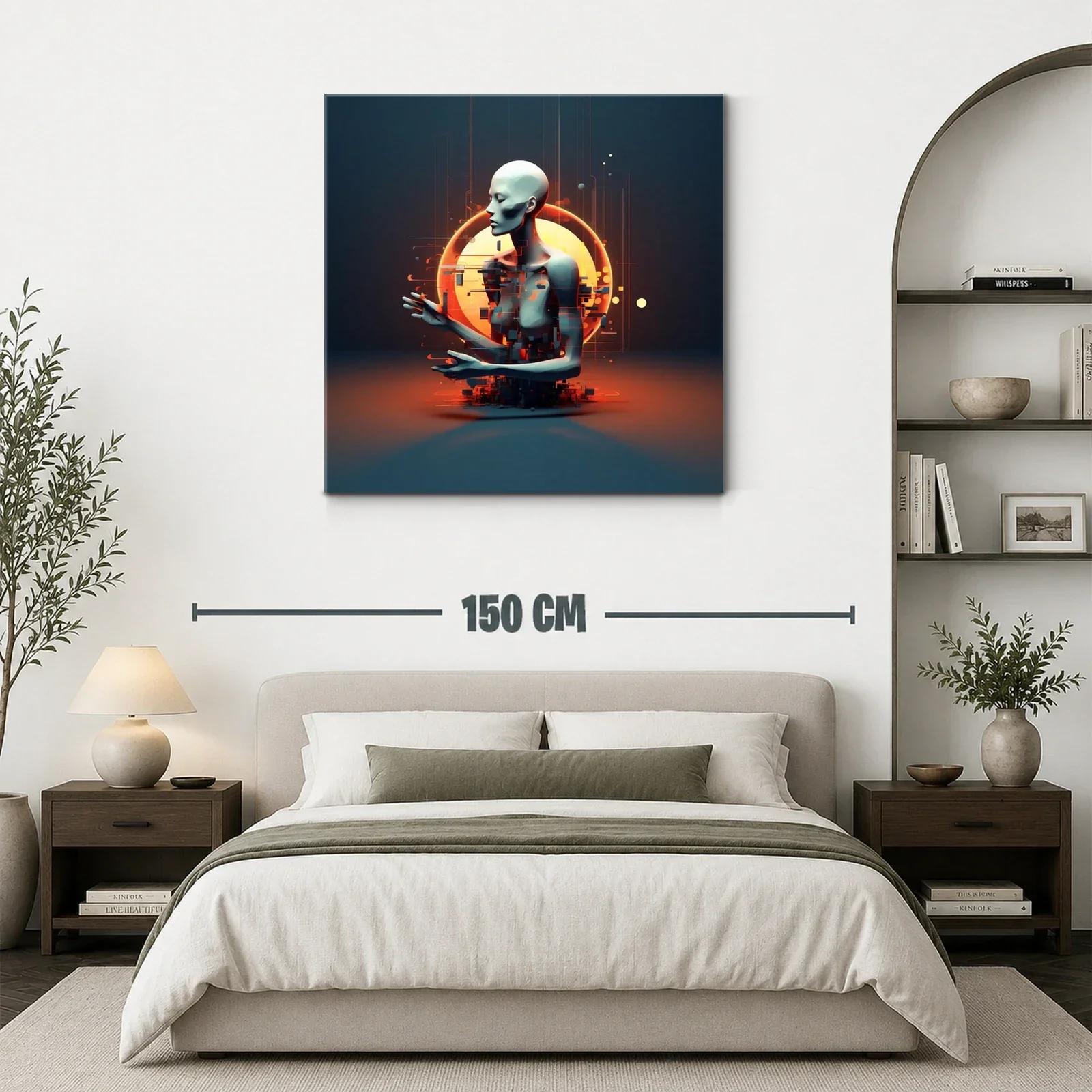 Escultura digital de figura humana futurista con halo luminoso — miniatura 3