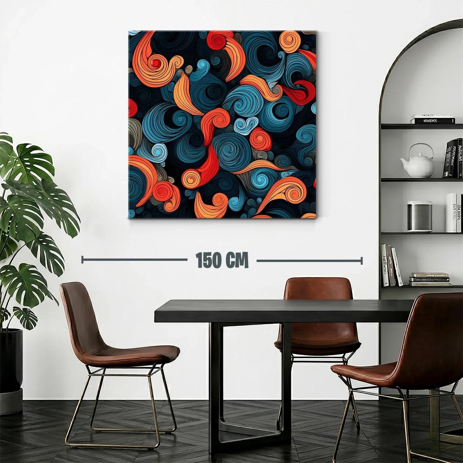 Cuadro abstracto con remolinos en tonos cálidos y fríos — miniatura 2