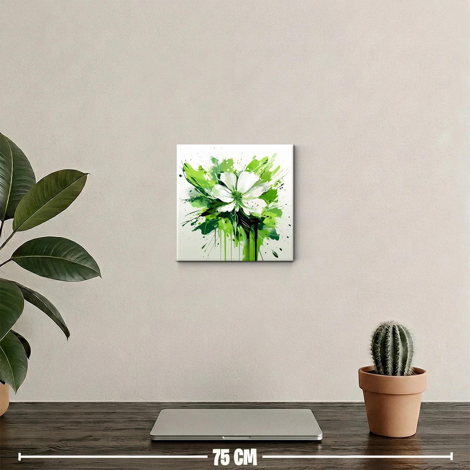 Cuadro decorativo flor blanca con explosión de verdes — miniatura 2