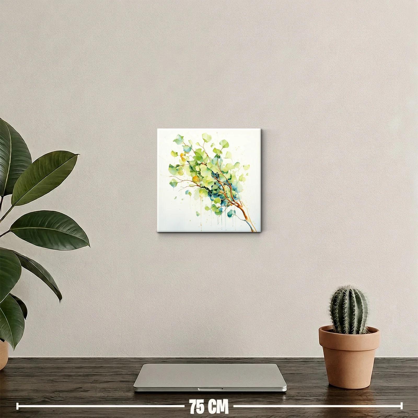 Cuadro decorativo de rama con hojas verdes y azules — miniatura 2