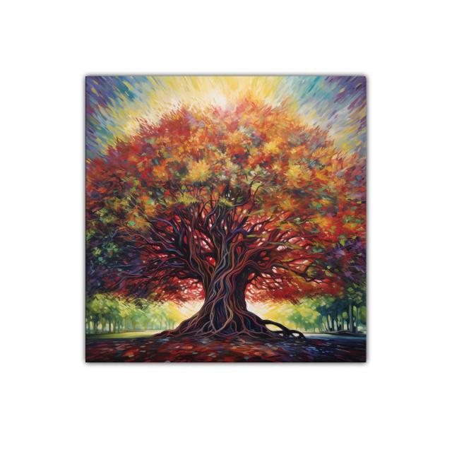 Árbol vibrante con follaje en llamas y luz radiante