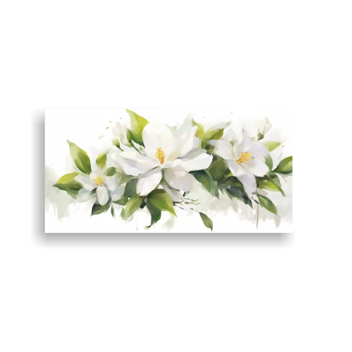 Cuadro de magnolias blancas con hojas verdes