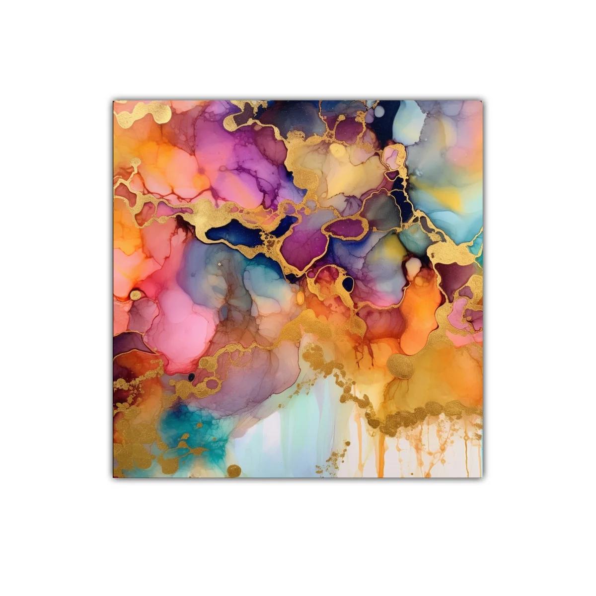 Cuadro abstracto tonos vivos dorados y azul profundo — miniatura 1