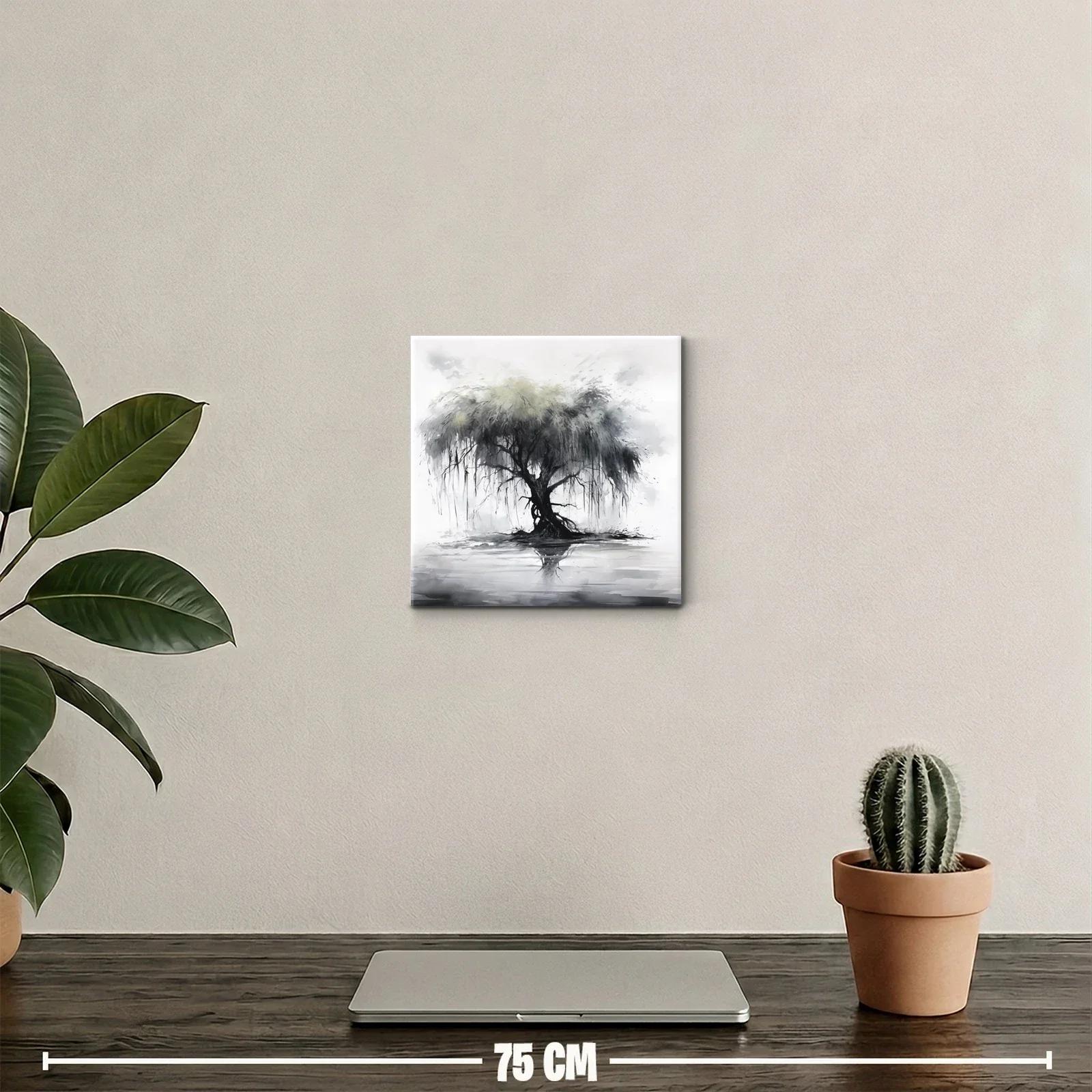 Árbol solitario con reflejo en tonos grises y suaves verdes — miniatura 2