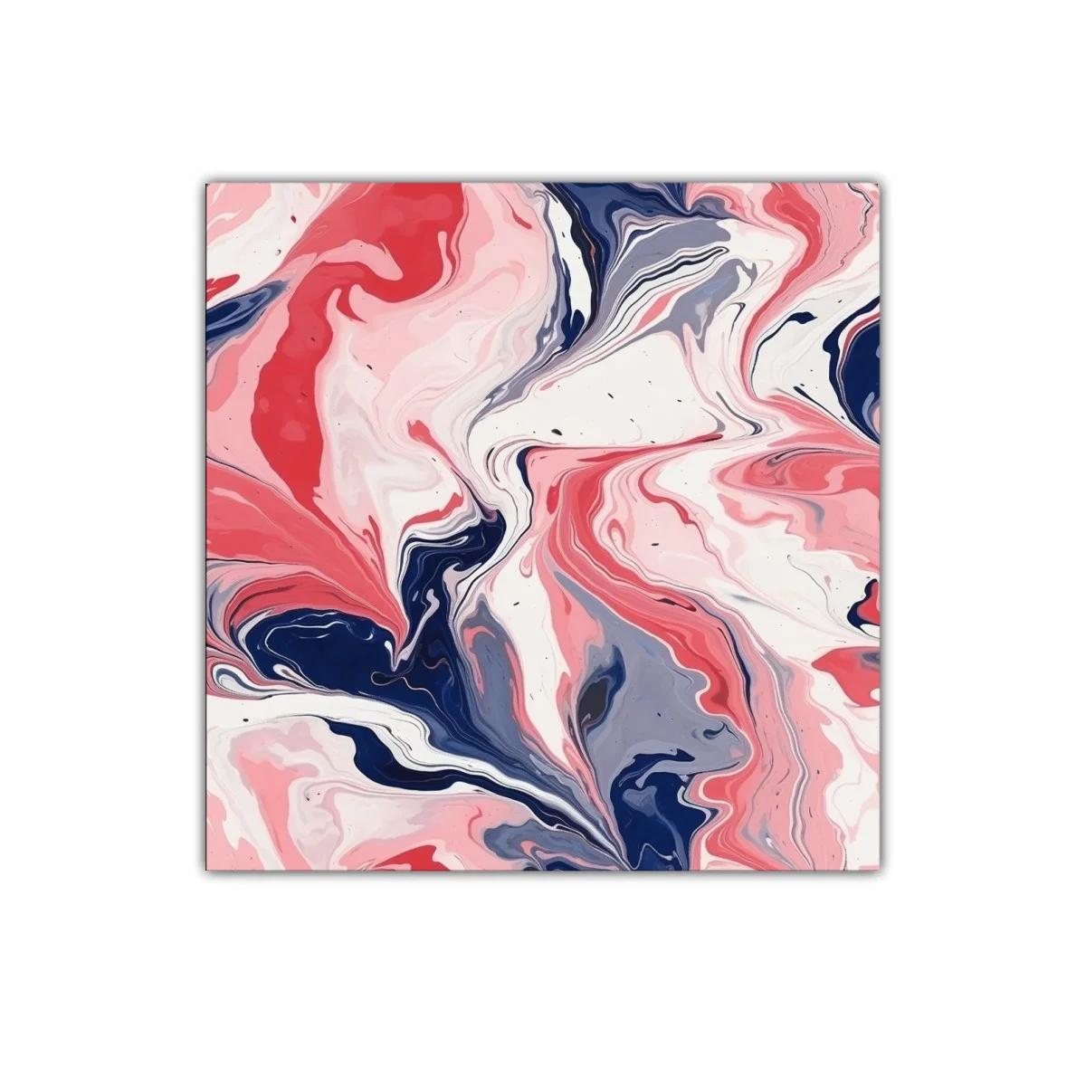 Cuadro abstracto con fluidas formas en tonos rosa y azul