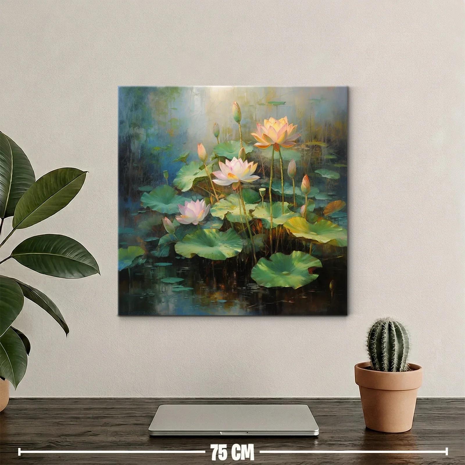 Cuadro con delicadas flores de loto y hojas verdes — miniatura 2