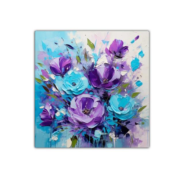 Cuadro Floral en Tonos Morados y Azules Vibrantes