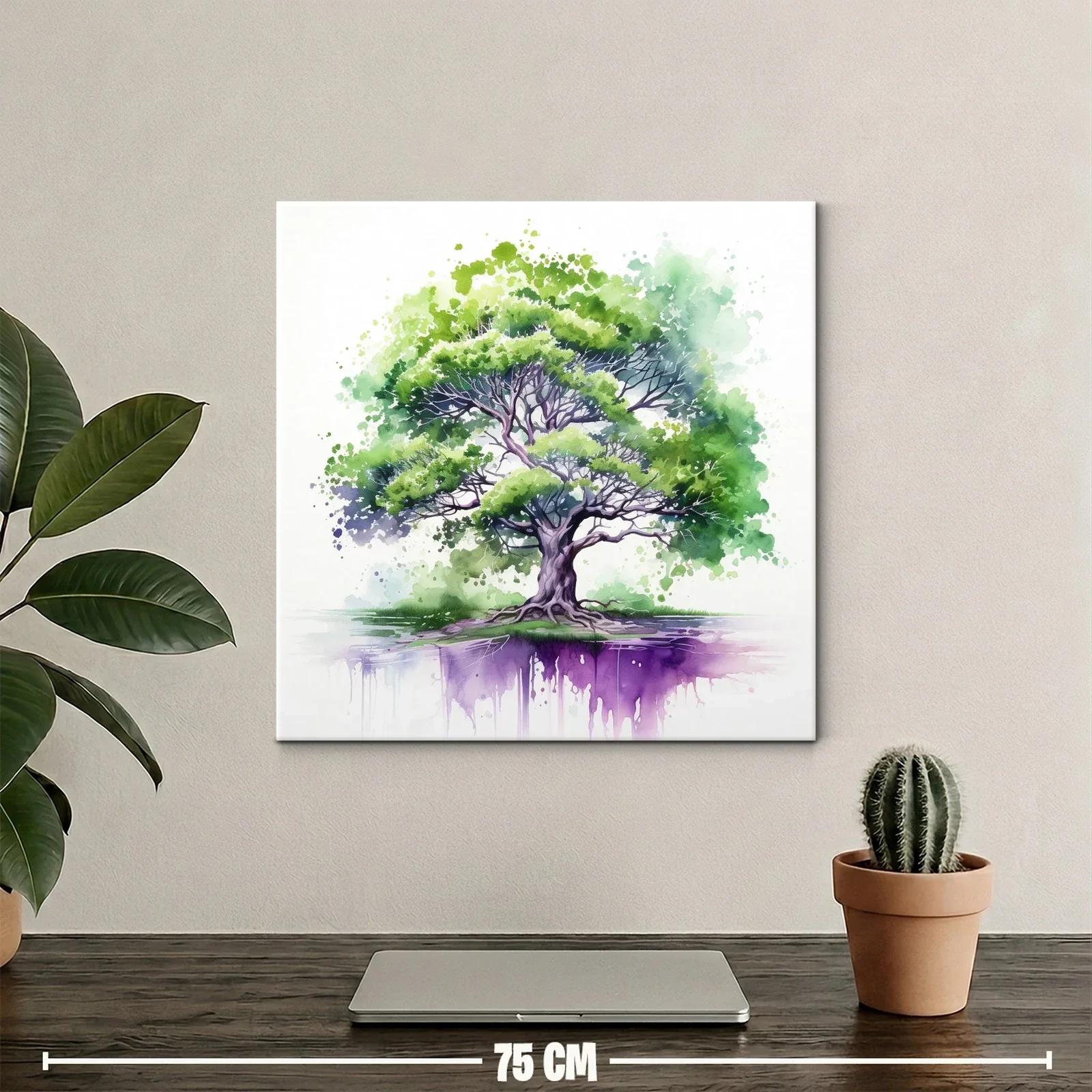 Árbol vibrante con reflejo en tonos verdes y púrpuras — miniatura 2