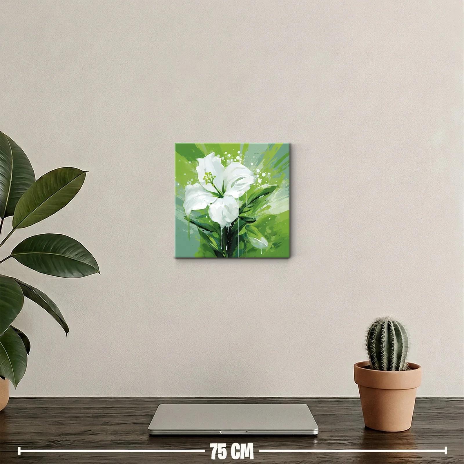 Cuadro floral con elegante azucena blanca y fondo verde vibrante — miniatura 2