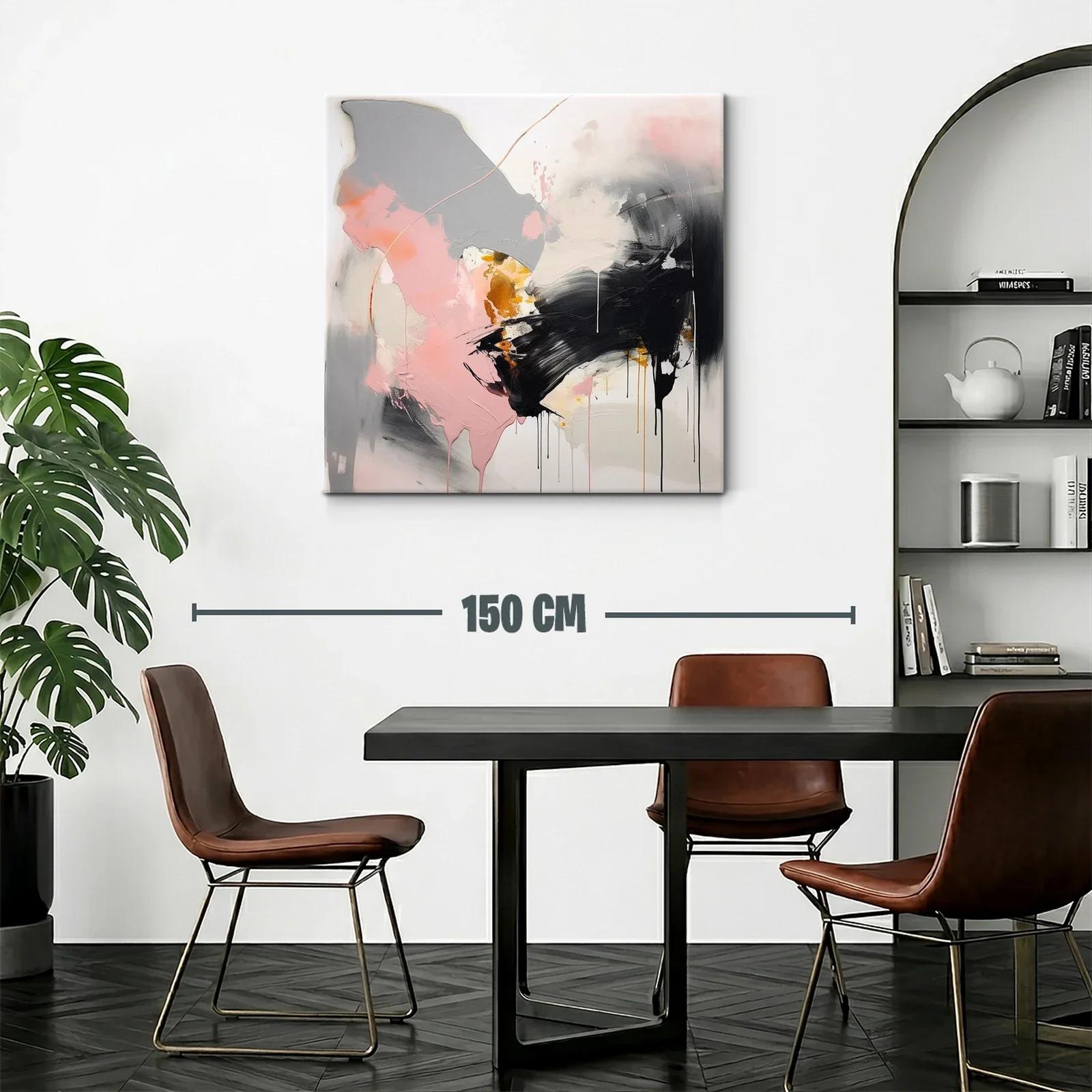 Cuadro abstracto en tonos rosa gris negro y dorado — miniatura 2