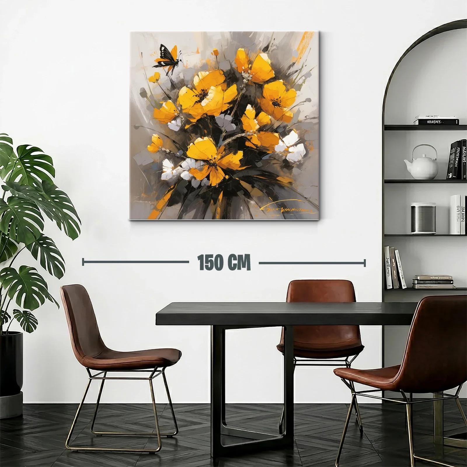 Cuadro floral con mariposas en tonos amarillos y grises — miniatura 2