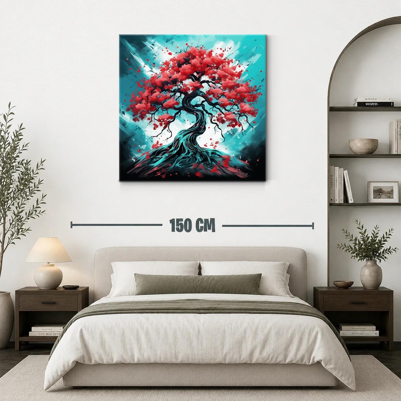 Árbol con hojas rojas sobre fondo azul vibrante — miniatura 3