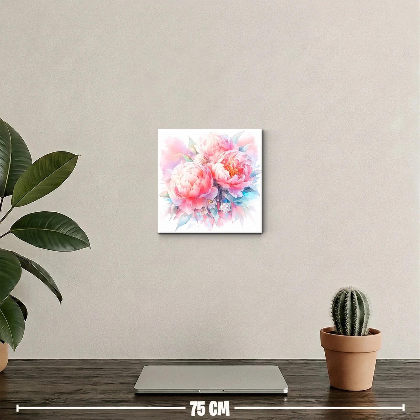 Cuadro decorativo con ramo de peonías en tonos suaves — miniatura 2