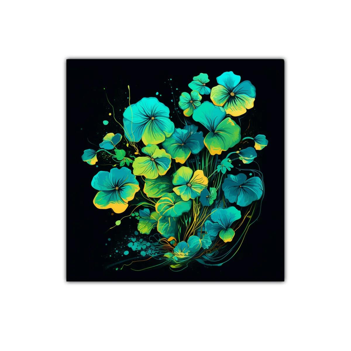Cuadro decorativo con flores vibrantes en tonos turquesa y amarillo — imagen principal
