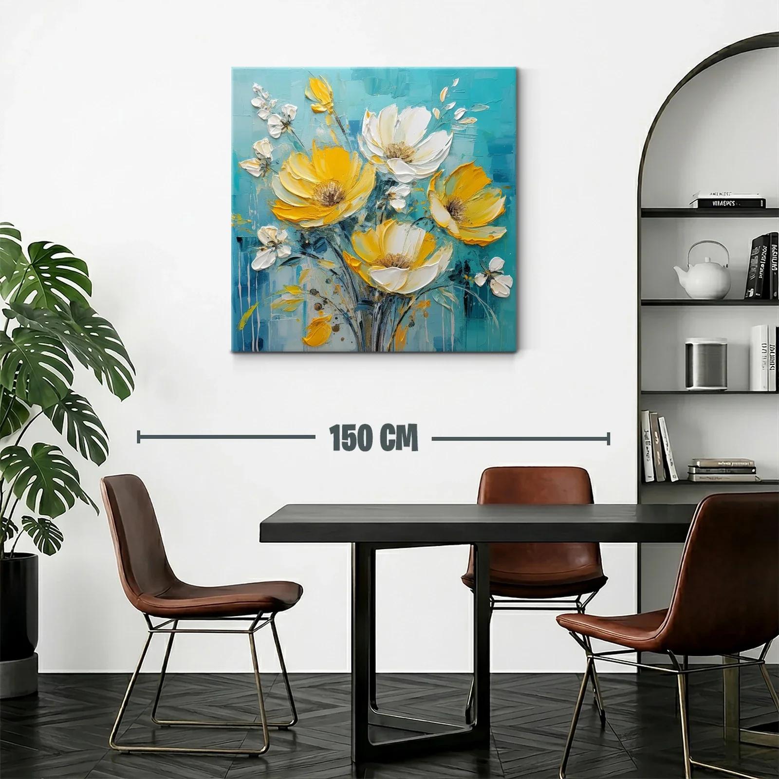 Ramo vibrante de flores amarillas y blancas sobre fondo azul — miniatura 2