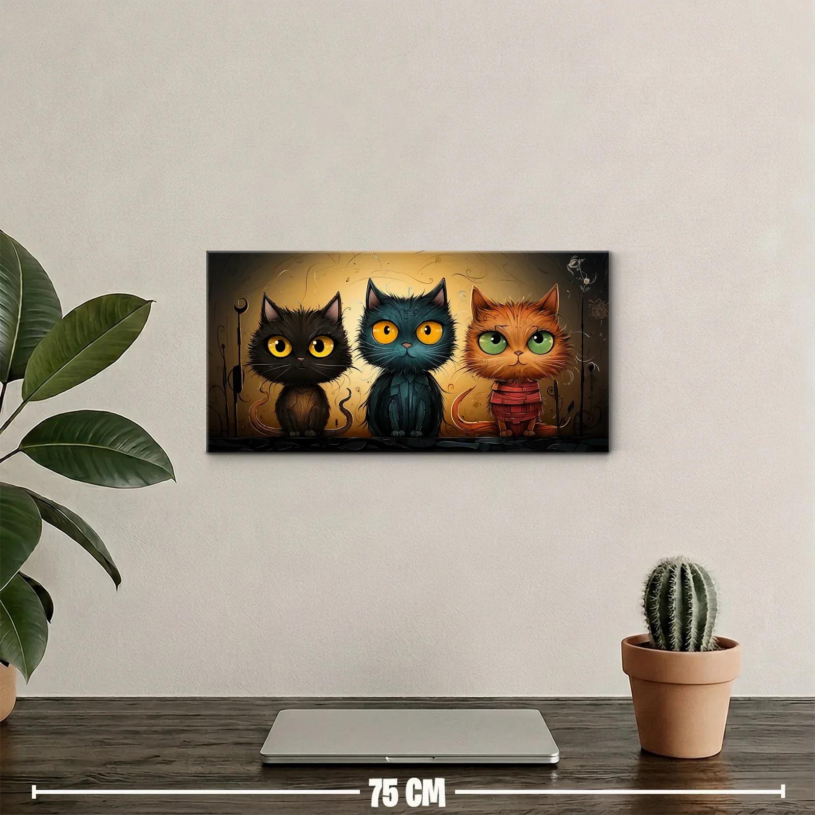 Cuadro tres gatos con ojos grandes y garabatos decorativos — miniatura 2
