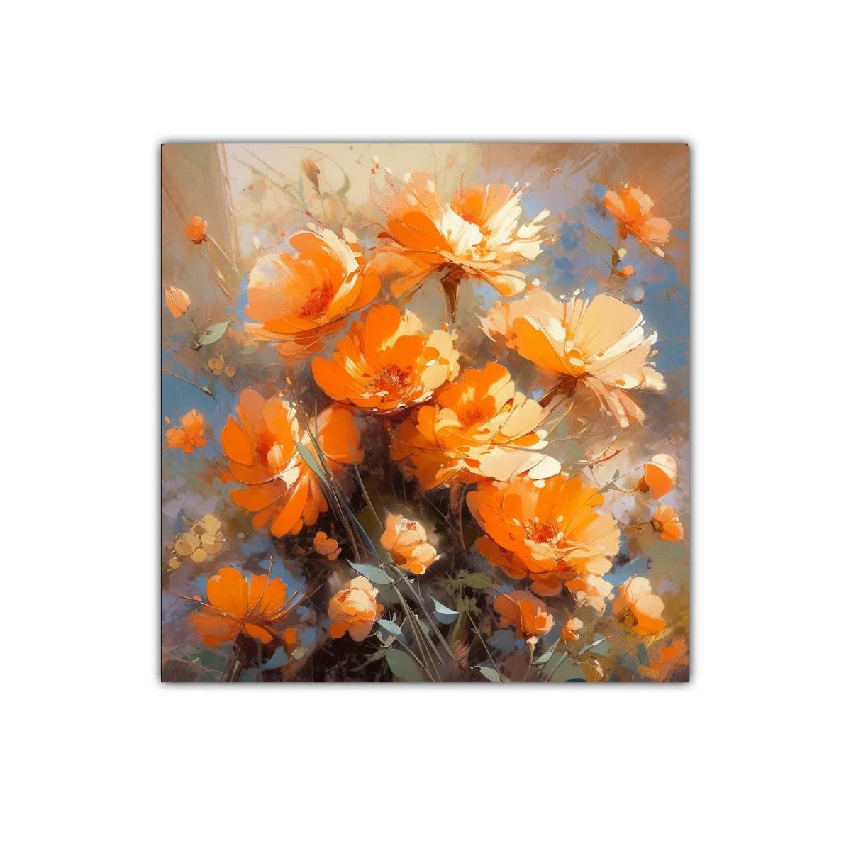 Ramo vibrante de flores naranjas y crema en tonos cálidos — imagen principal