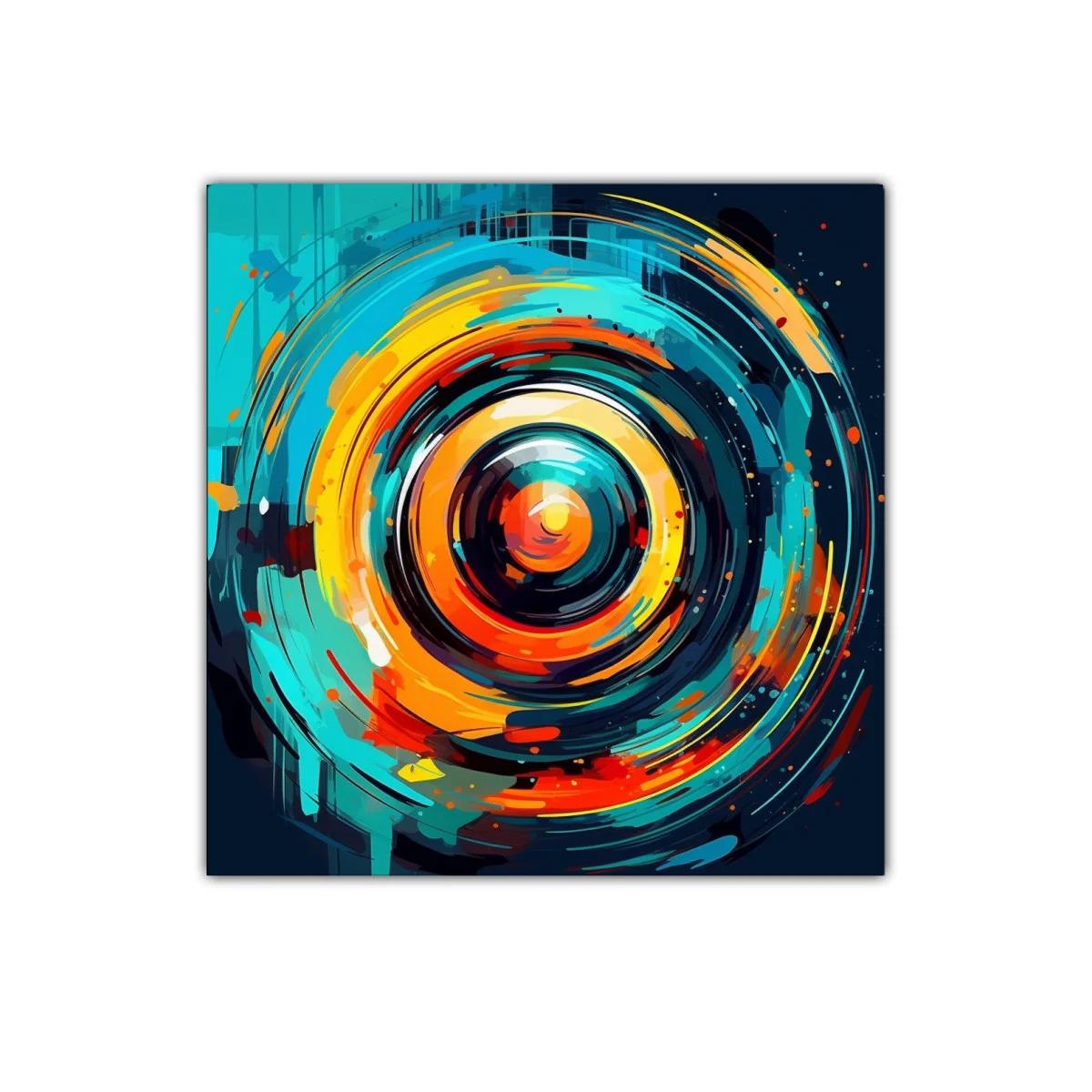 Cuadro abstracción circular en vibrantes colores cálidos y fríos — imagen principal