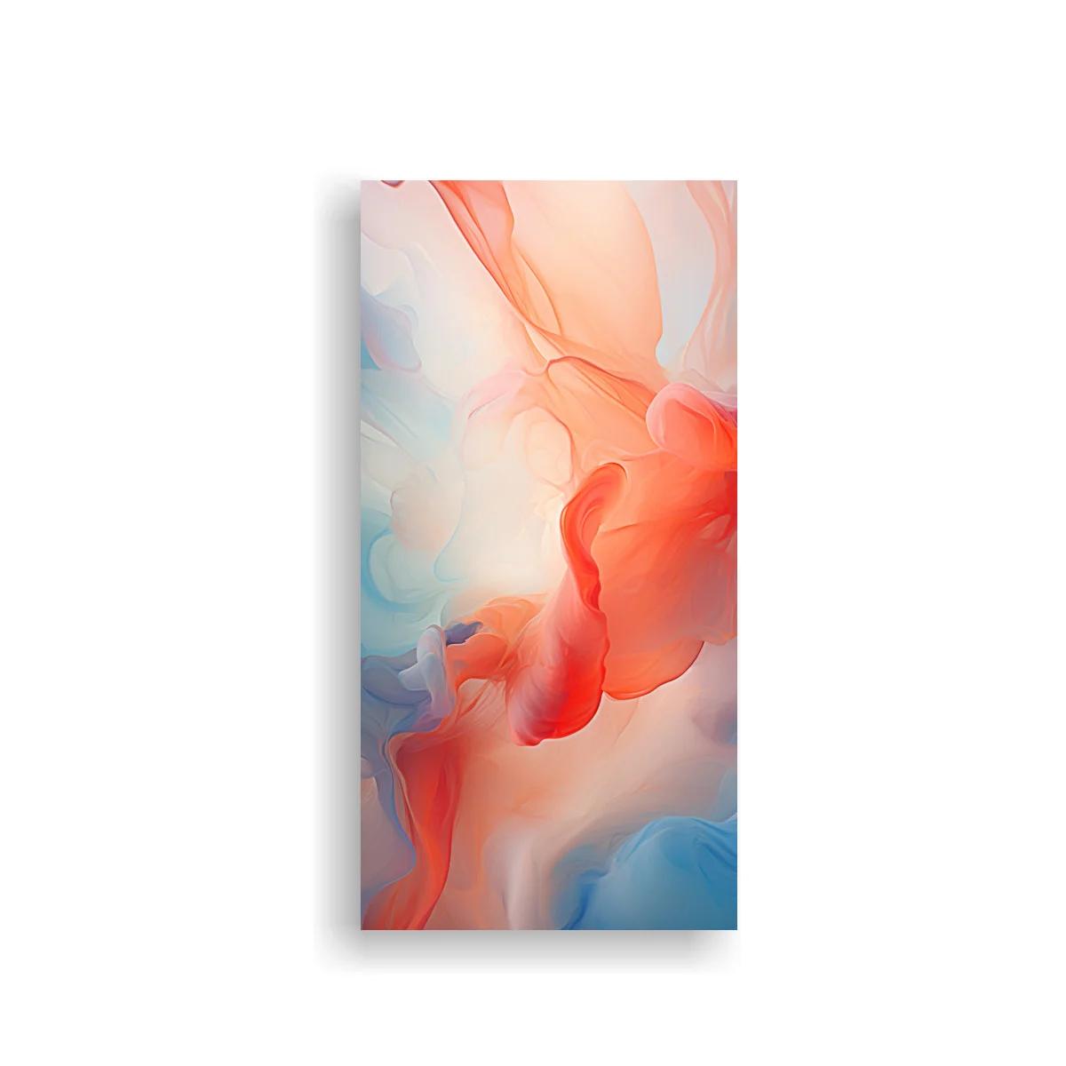 Cuadro formas fluidas de tinta con pliegues coral