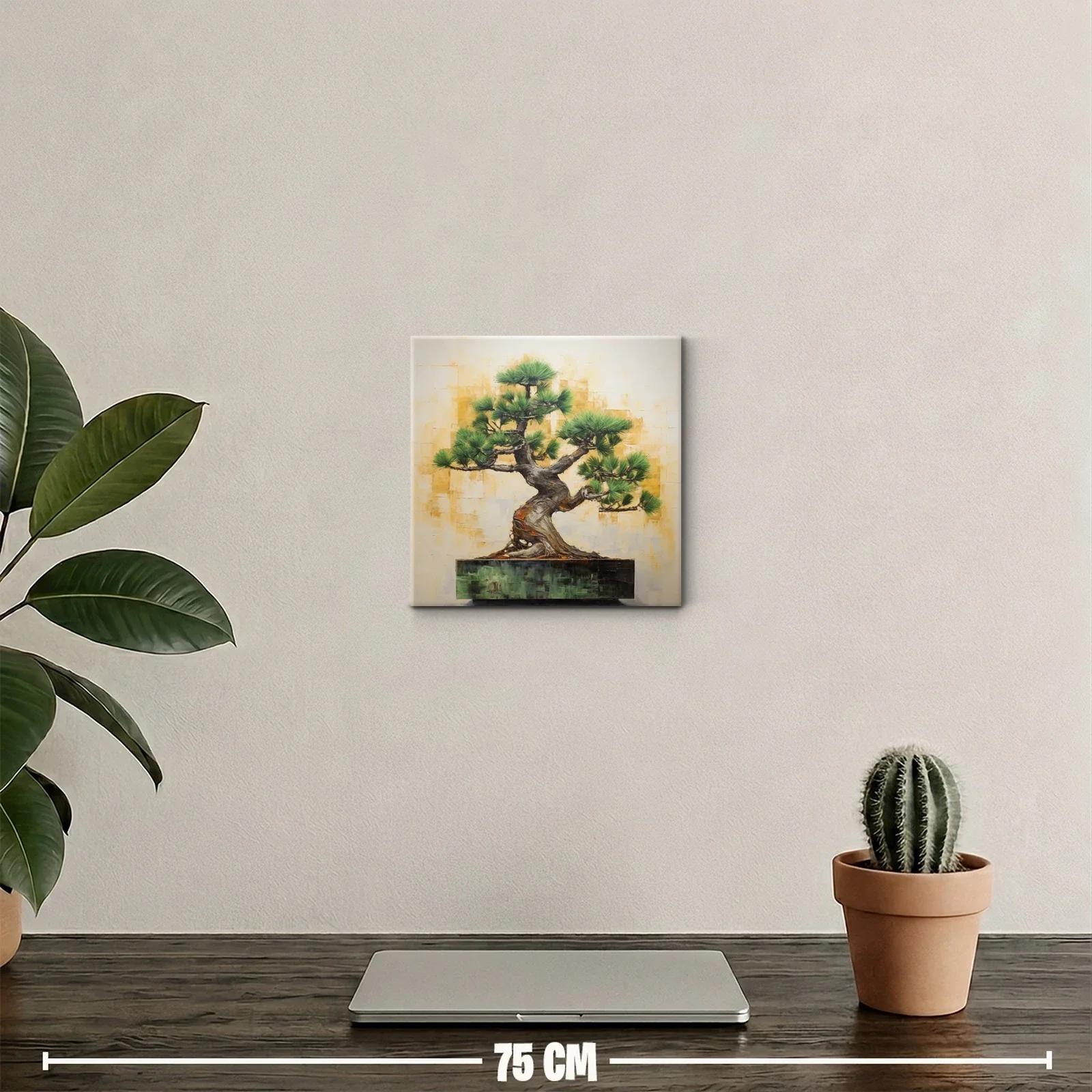 Bonsái con ramas verdes sobre fondo neutro cálido decorativo — miniatura 2