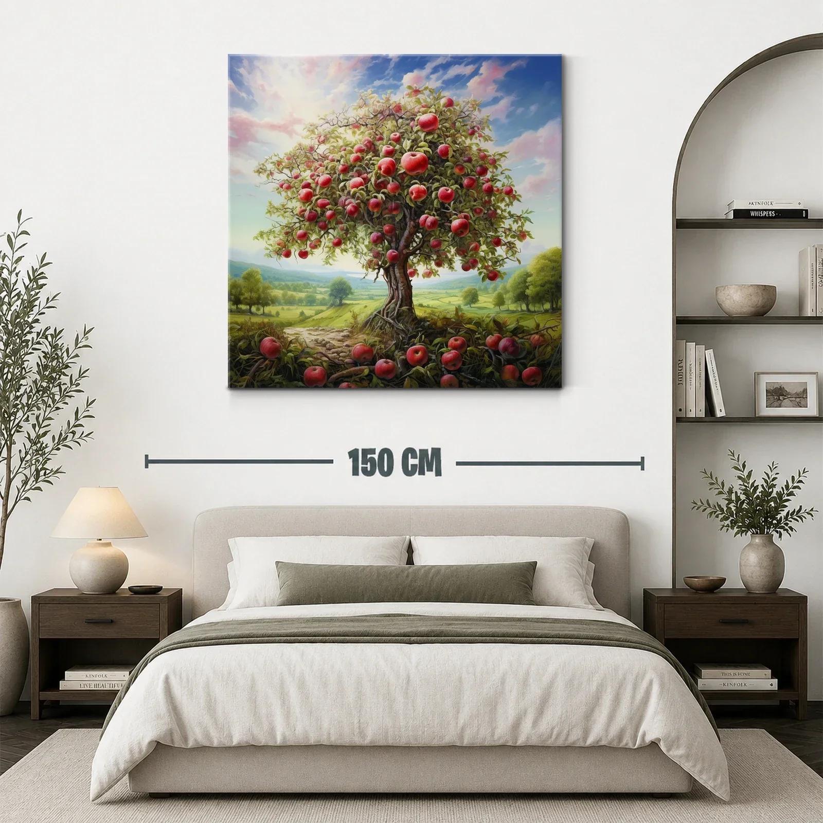 Árbol frutal cargado de manzanas en paisaje campestre — miniatura 3